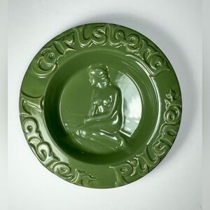 Vintage 60s Era Carlsberg Lager Pilsner Risque Lady Ashtray Green Ceramic 6" GC!